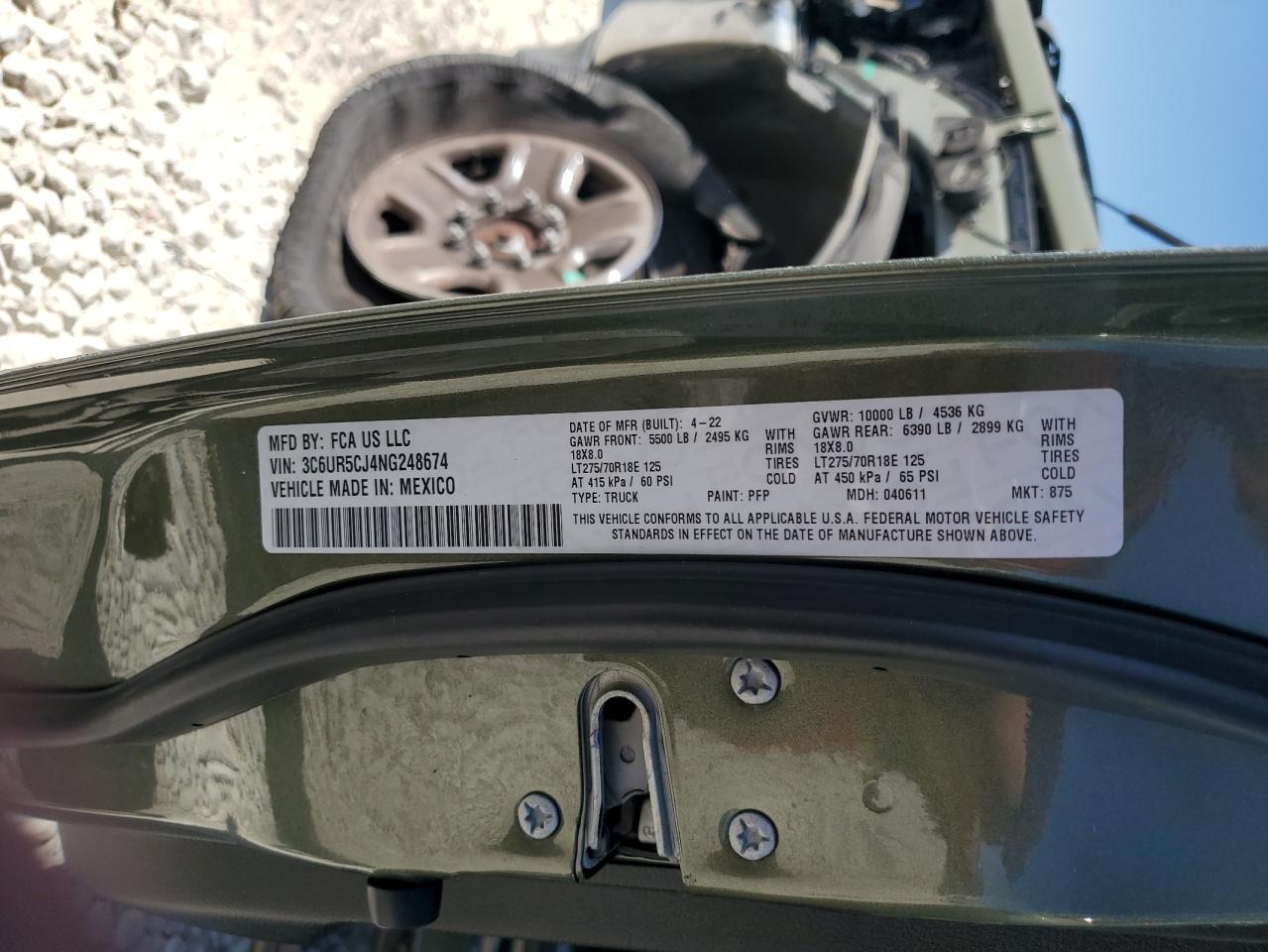 2022 Ram 2500 Tradesman VIN: 3C6UR5CJ4NG248674 Lot: 82477455