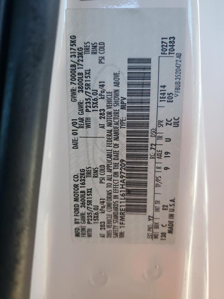 2001 Ford Econoline E150 Wagon VIN: 1FMRE11L61HA97209 Lot: 89450485