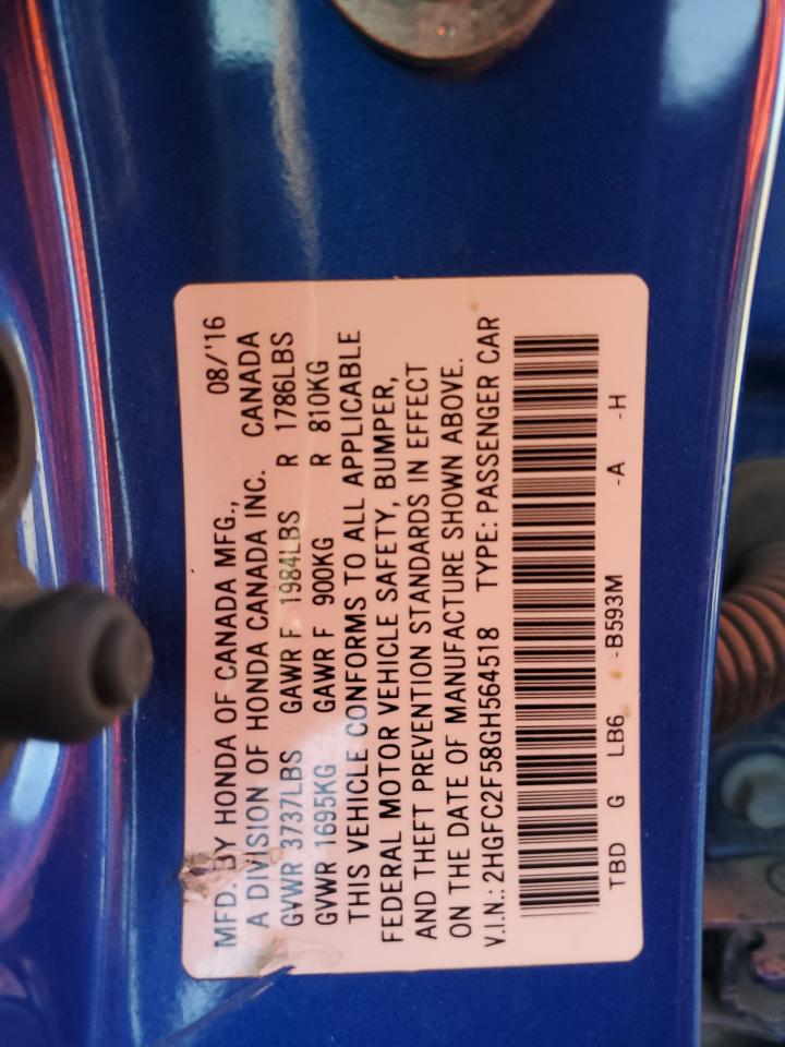 2016 Honda Civic Lx VIN: 2HGFC2F58GH564518 Lot: 82341355