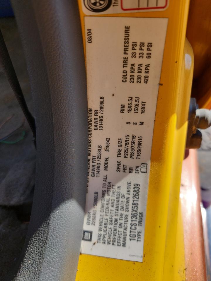 2005 GMC Canyon VIN: 1GTCS136X58126839 Lot: 81964575