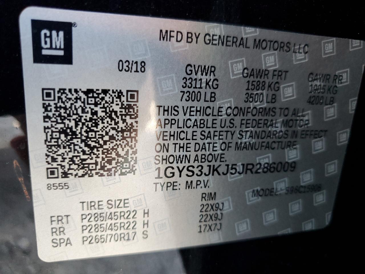 2018 Cadillac Escalade Esv Premium Luxury VIN: 1GYS3JKJ5JR286009 Lot: 87469355