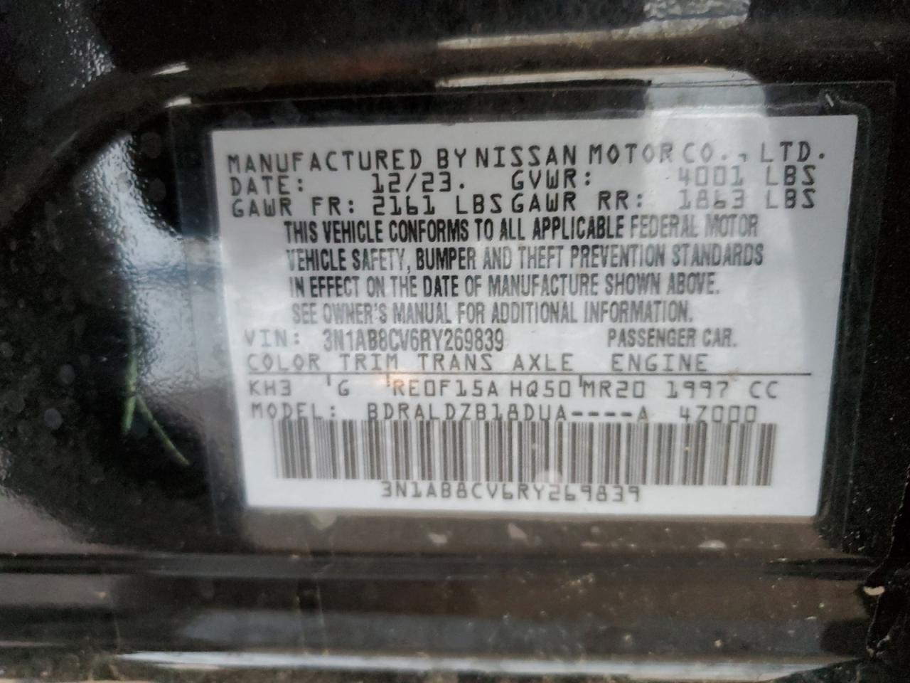 2024 Nissan Sentra Sv VIN: 3N1AB8CV6RY269839 Lot: 87468885