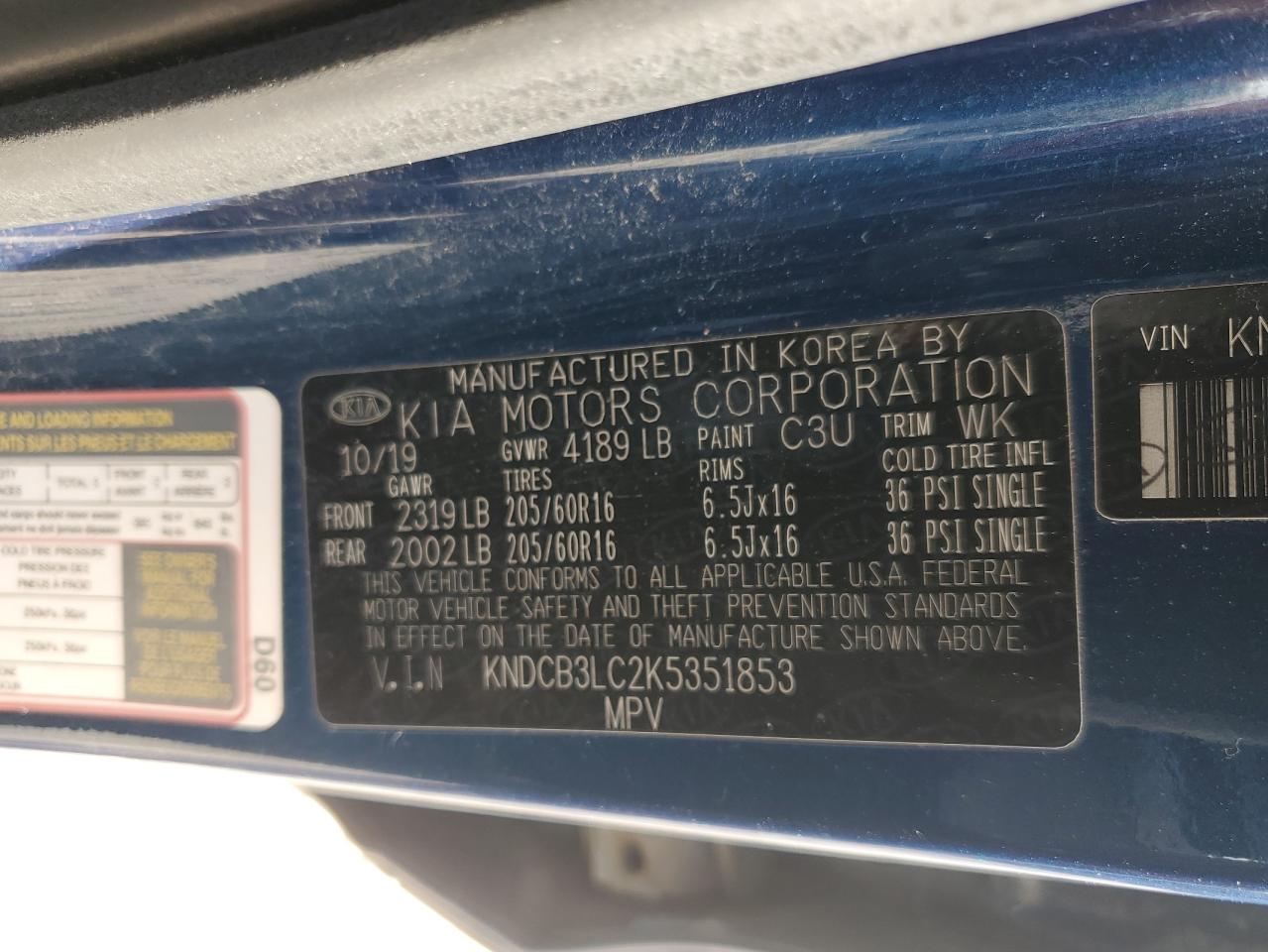 2019 Kia Niro Fe VIN: KNDCB3LC2K5351853 Lot: 85103765