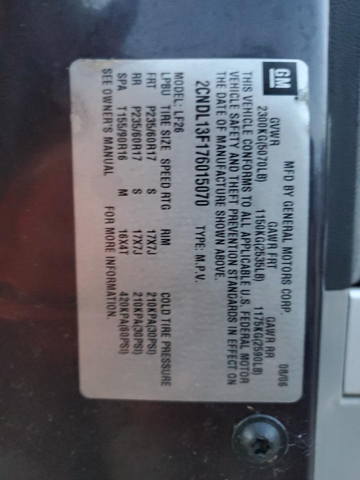 2007 Chevrolet Equinox Ls VIN: 2CNDL13F176015070 Lot: 87027265