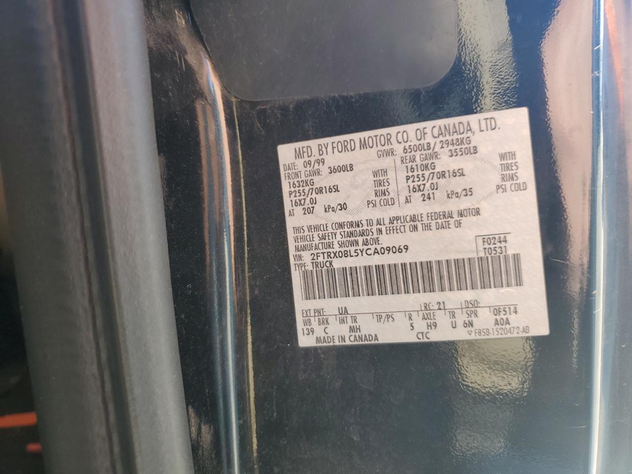 2000 Ford F150 VIN: 2FTRX08L5YCA09069 Lot: 86273975