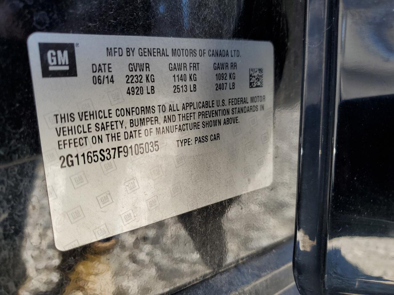 2015 Chevrolet Impala Ltz VIN: 2G1165S37F9105035 Lot: 85331085