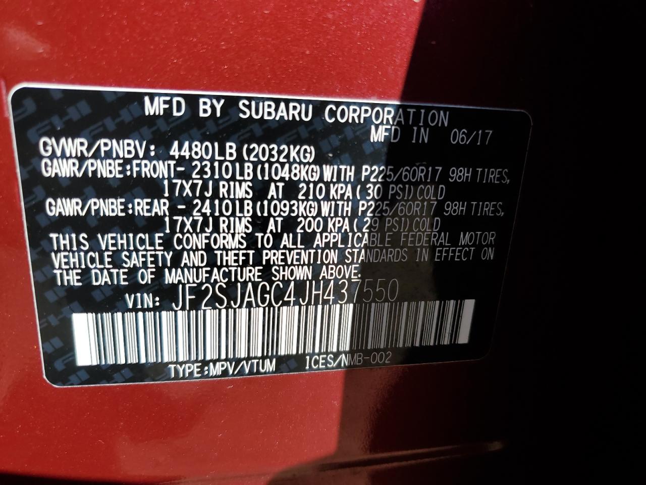 2018 Subaru Forester 2.5I Premium VIN: JF2SJAGC4JH437550 Lot: 85766485