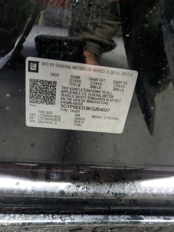 2019 GMC Sierra K1500 At4 VIN: 3GTP9EED3KG204027 Lot: 82780035