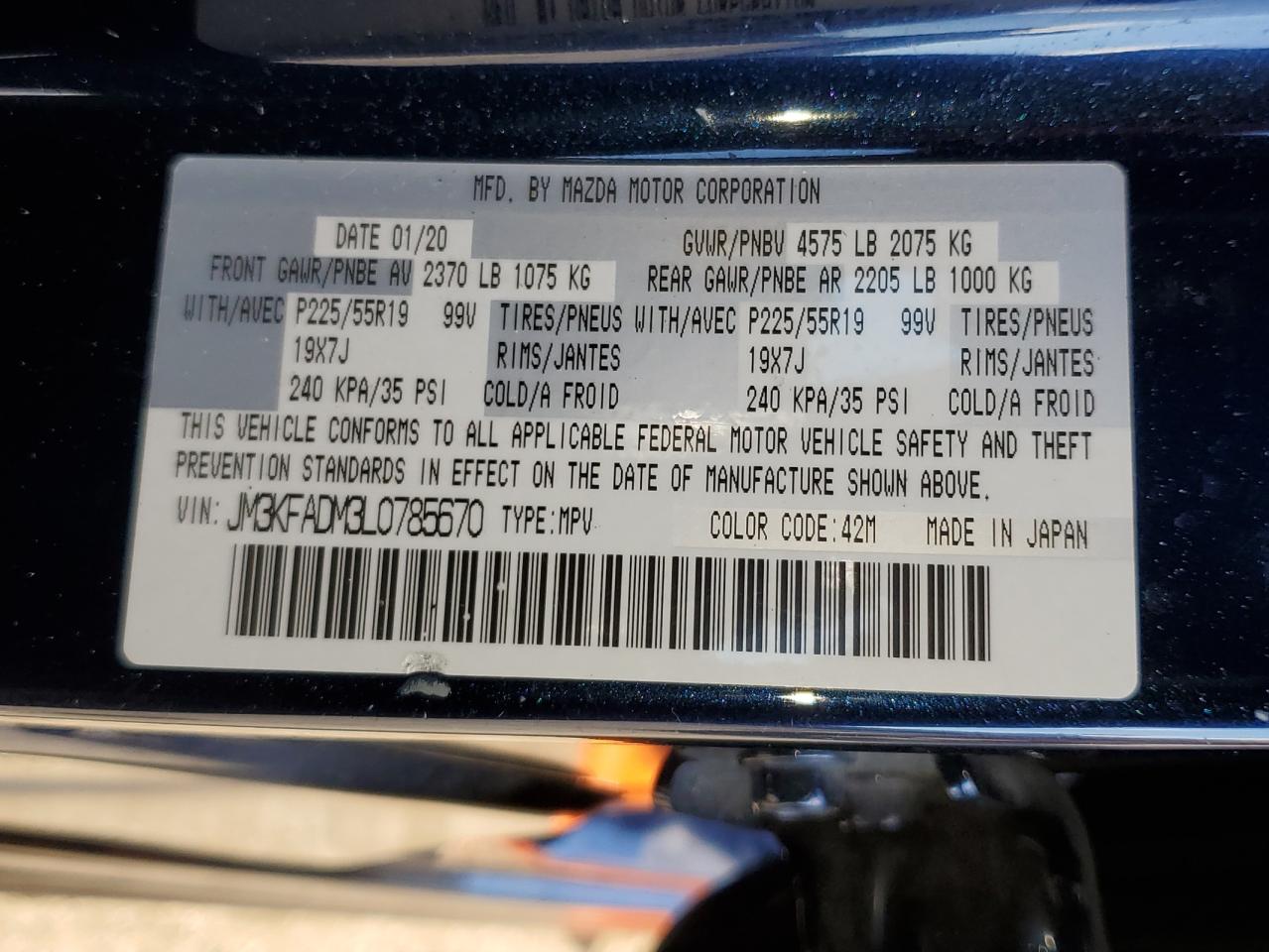 2020 Mazda Cx-5 Grand Touring VIN: JM3KFADM3L0785670 Lot: 89437435