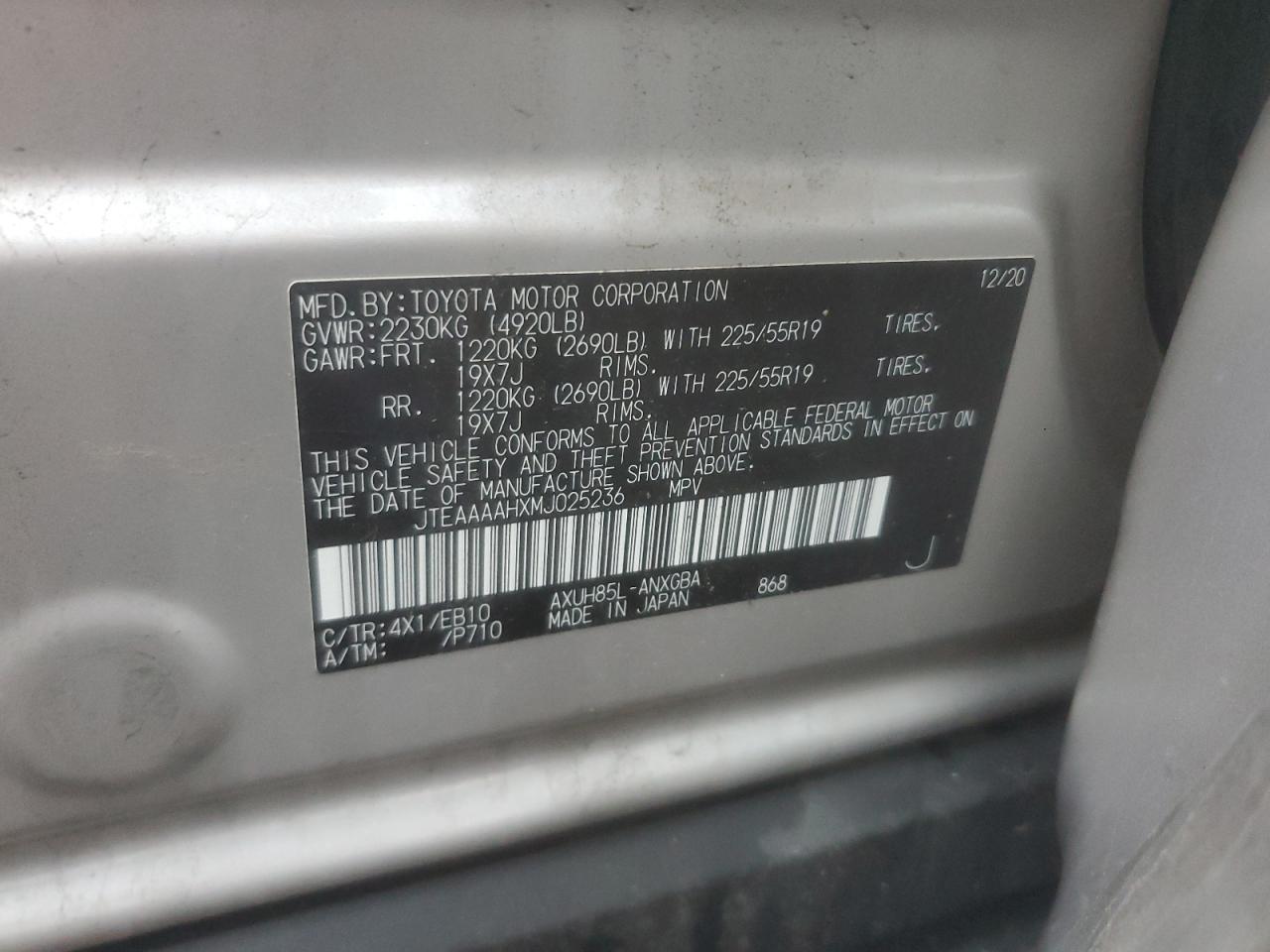 2021 Toyota Venza Le VIN: JTEAAAAHXMJ025236 Lot: 91052685