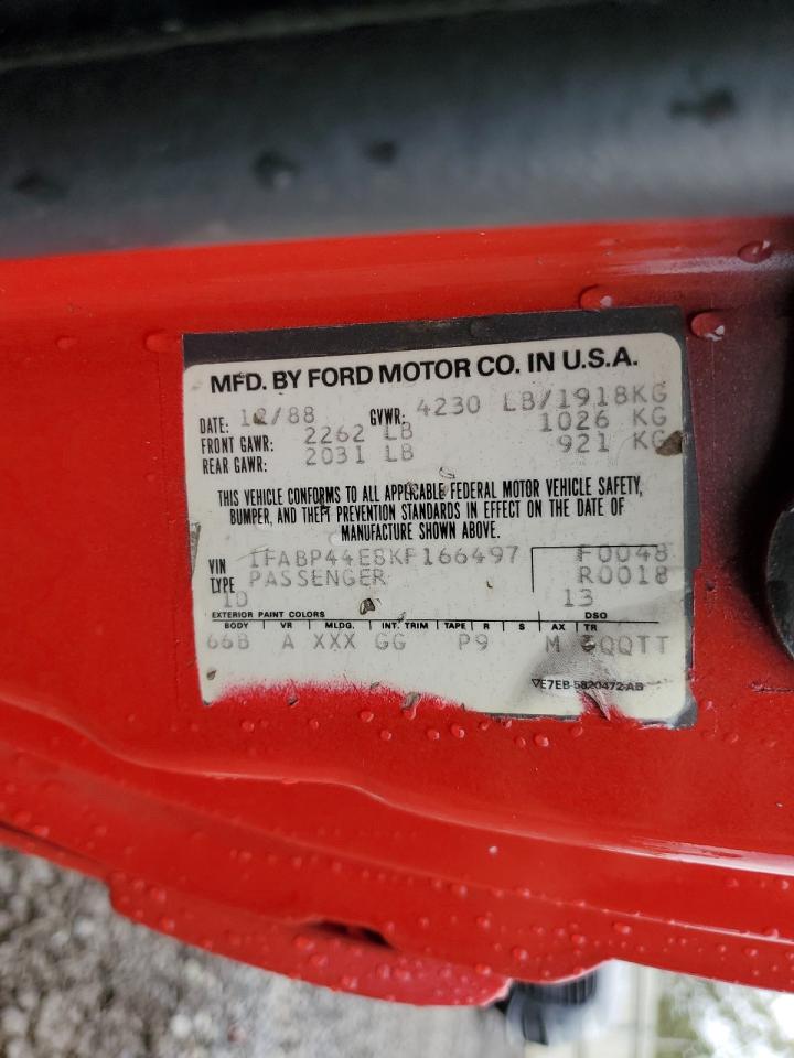 1989 Ford Mustang Lx VIN: 1FABP44E8KF166497 Lot: 86057625