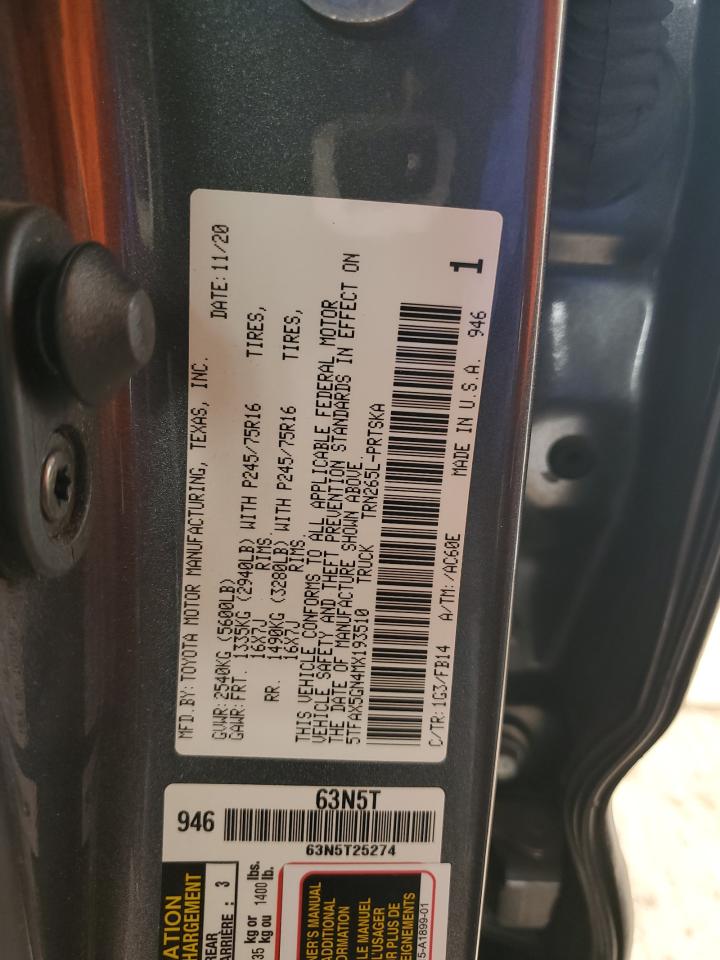 2021 Toyota Tacoma Double Cab VIN: 5TFAX5GN4MX193510 Lot: 86184305