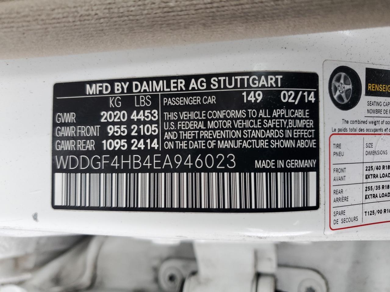 2014 Mercedes-Benz C 250 VIN: WDDGF4HB4EA946023 Lot: 86511095