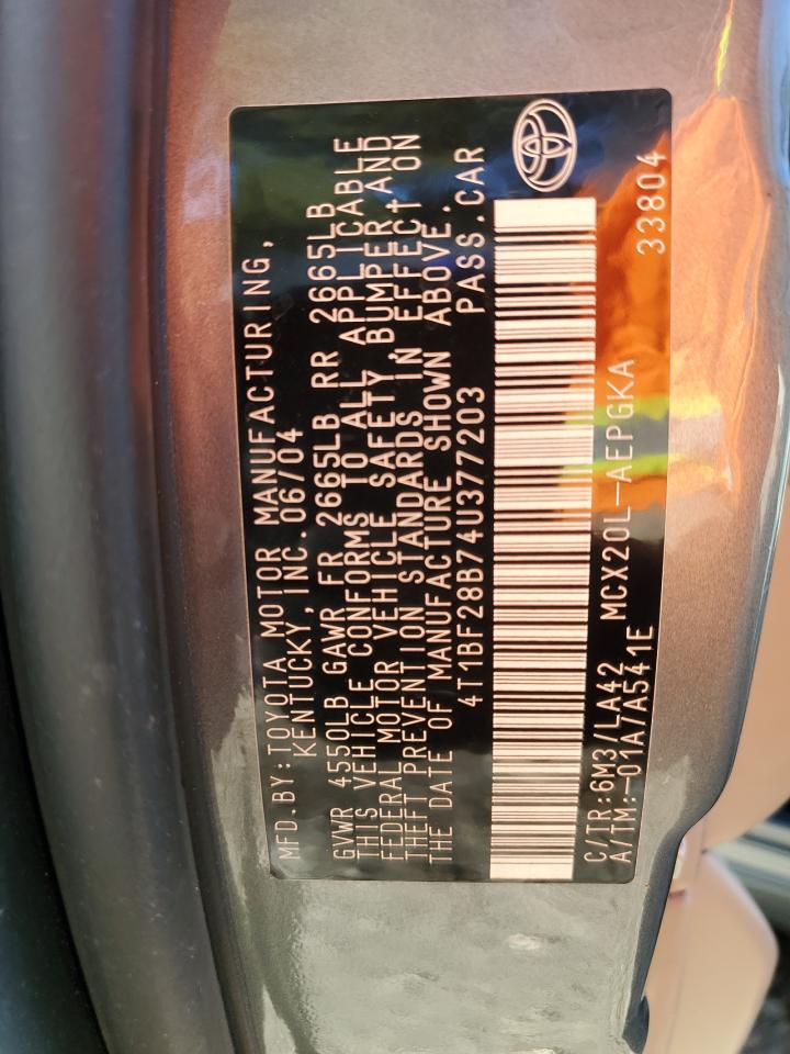 2004 Toyota Avalon Xl VIN: 4T1BF28B74U377203 Lot: 84889465