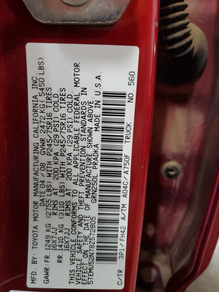 2008 Toyota Tacoma Double Cab Long Bed VIN: 5TEMU52N78Z572805 Lot: 85760375