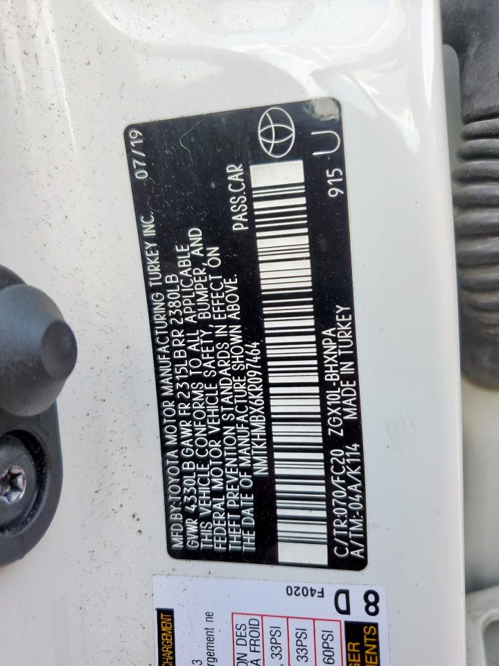 2019 Toyota C-Hr Xle VIN: NMTKHMBX6KR097464 Lot: 84898835