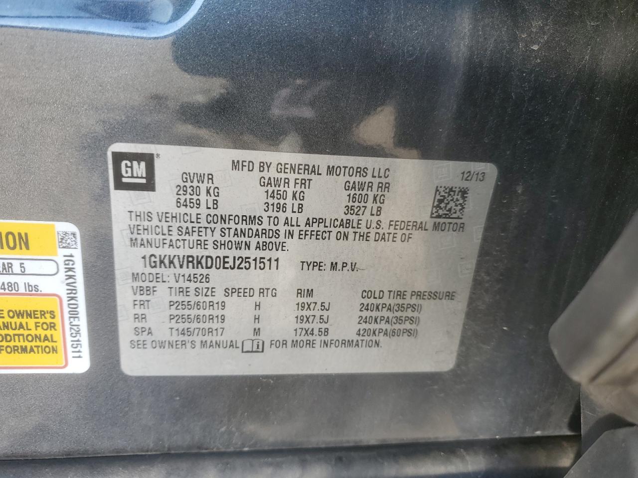 2014 GMC Acadia Slt-1 VIN: 1GKKVRKD0EJ251511 Lot: 85716455