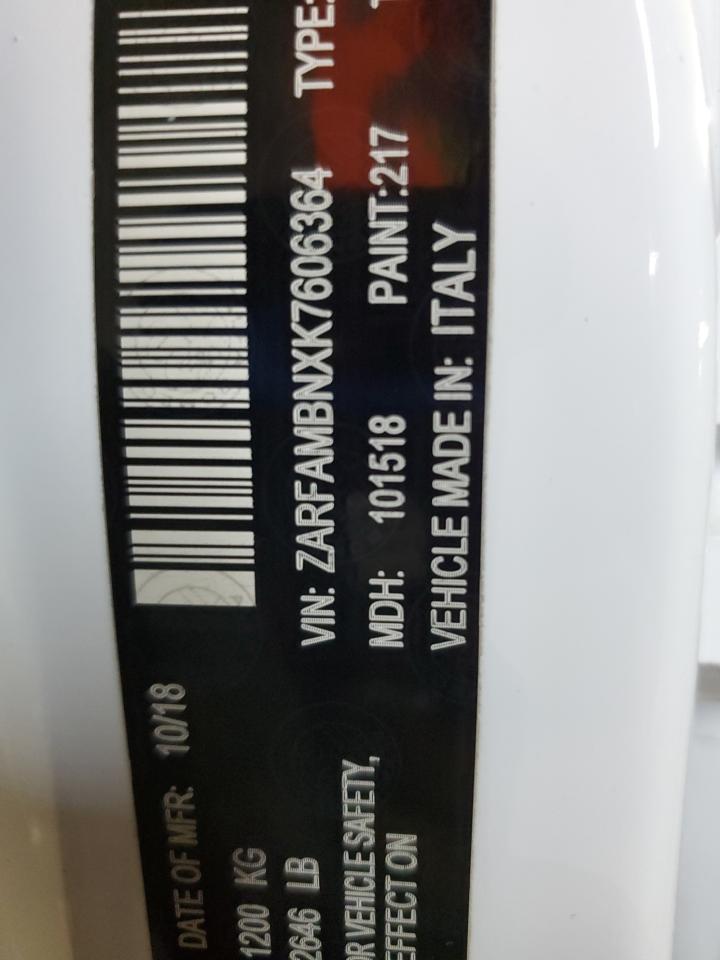 2019 Alfa Romeo Giulia Ti VIN: 606364 Lot: 85383015