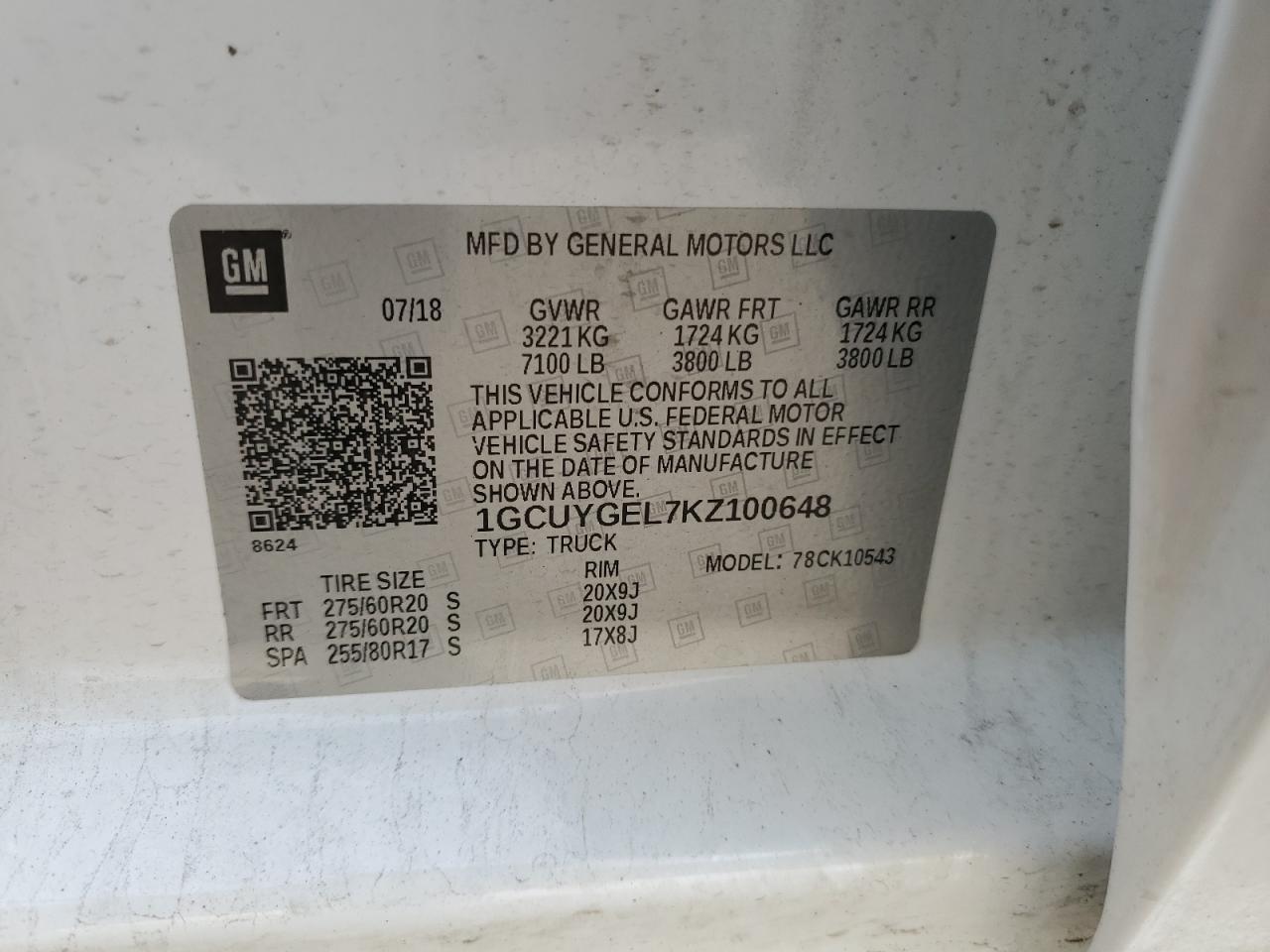 2019 Chevrolet Silverado K1500 Ltz VIN: 1GCUYGEL7KZ100648 Lot: 82379695