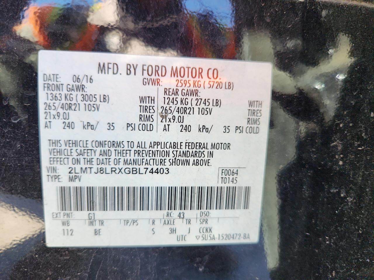 2016 Lincoln Mkx Reserve VIN: 2LMTJ8LRXGBL74403 Lot: 89695075