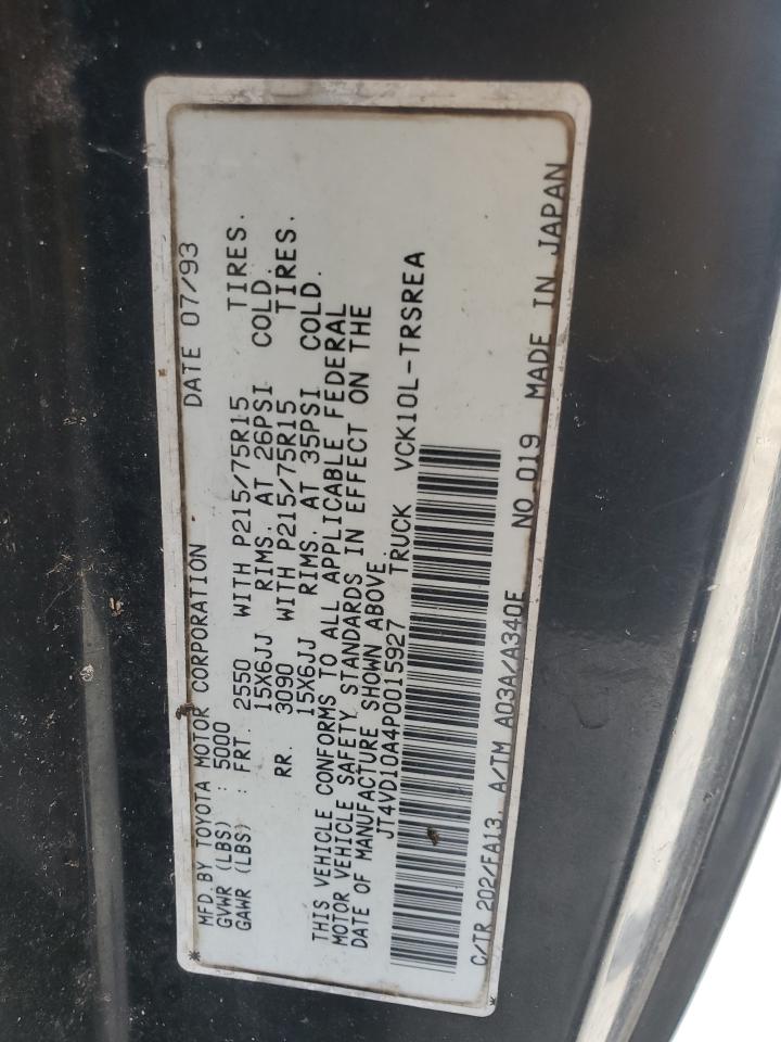 1993 Toyota T100 VIN: JT4VD10A4P0015927 Lot: 86094805