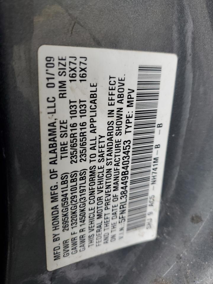 2009 Honda Odyssey Ex VIN: 5FNRL38449B403453 Lot: 82406815