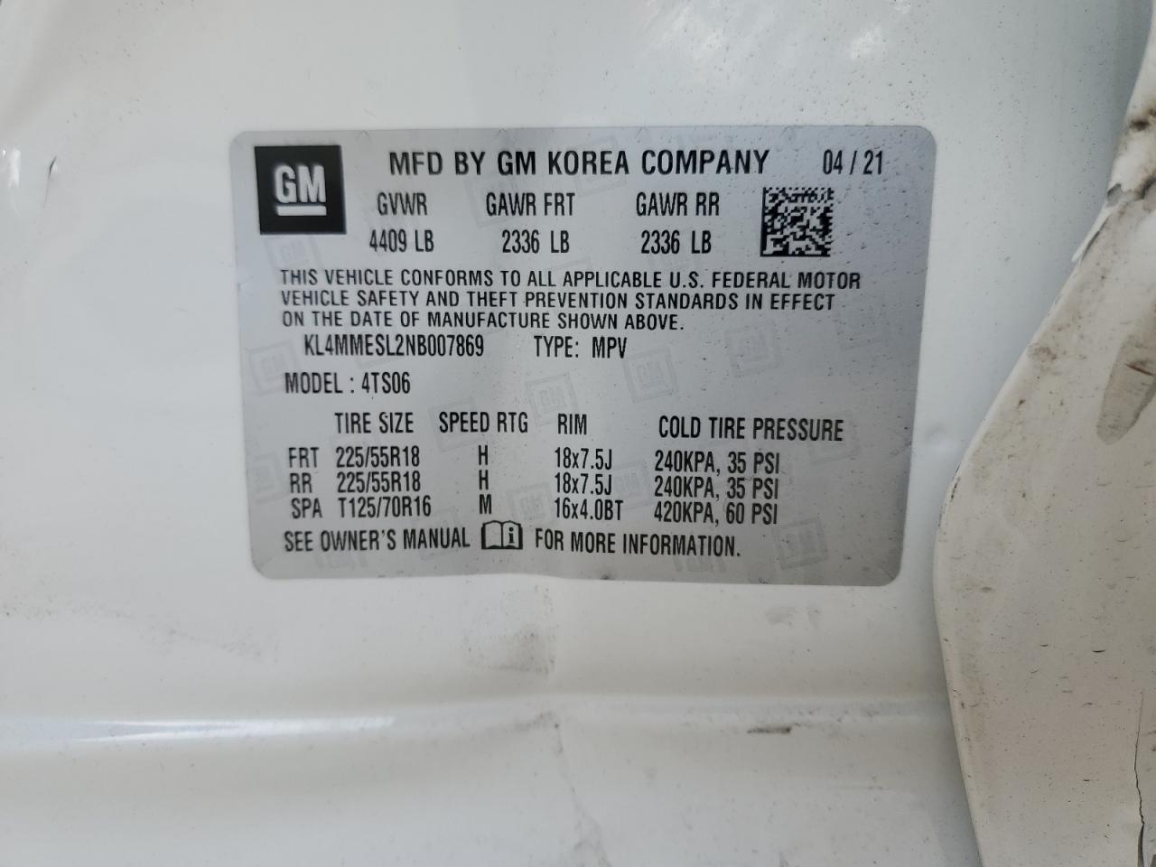 2022 Buick Encore Gx Select VIN: KL4MMESL2NB007869 Lot: 82598675