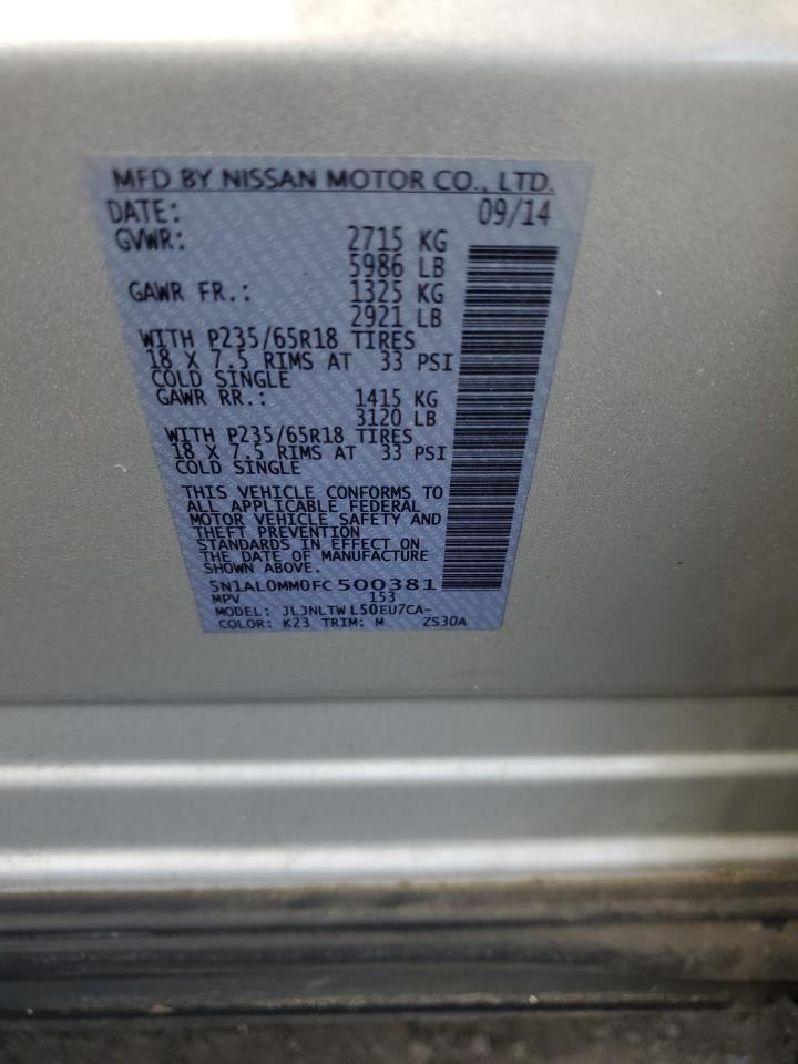 2015 Infiniti Qx60 VIN: 5N1AL0MM0FC500381 Lot: 86876715