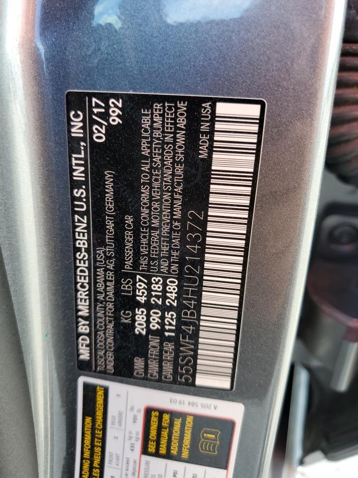 2017 Mercedes-Benz C 300 VIN: 55SWF4JB4HU214372 Lot: 85332725