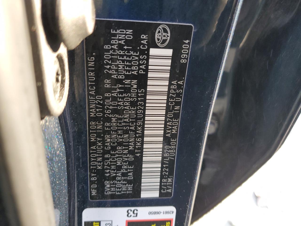 2020 Toyota Camry Xse VIN: 4T1K61AK9LU923115 Lot: 81979245