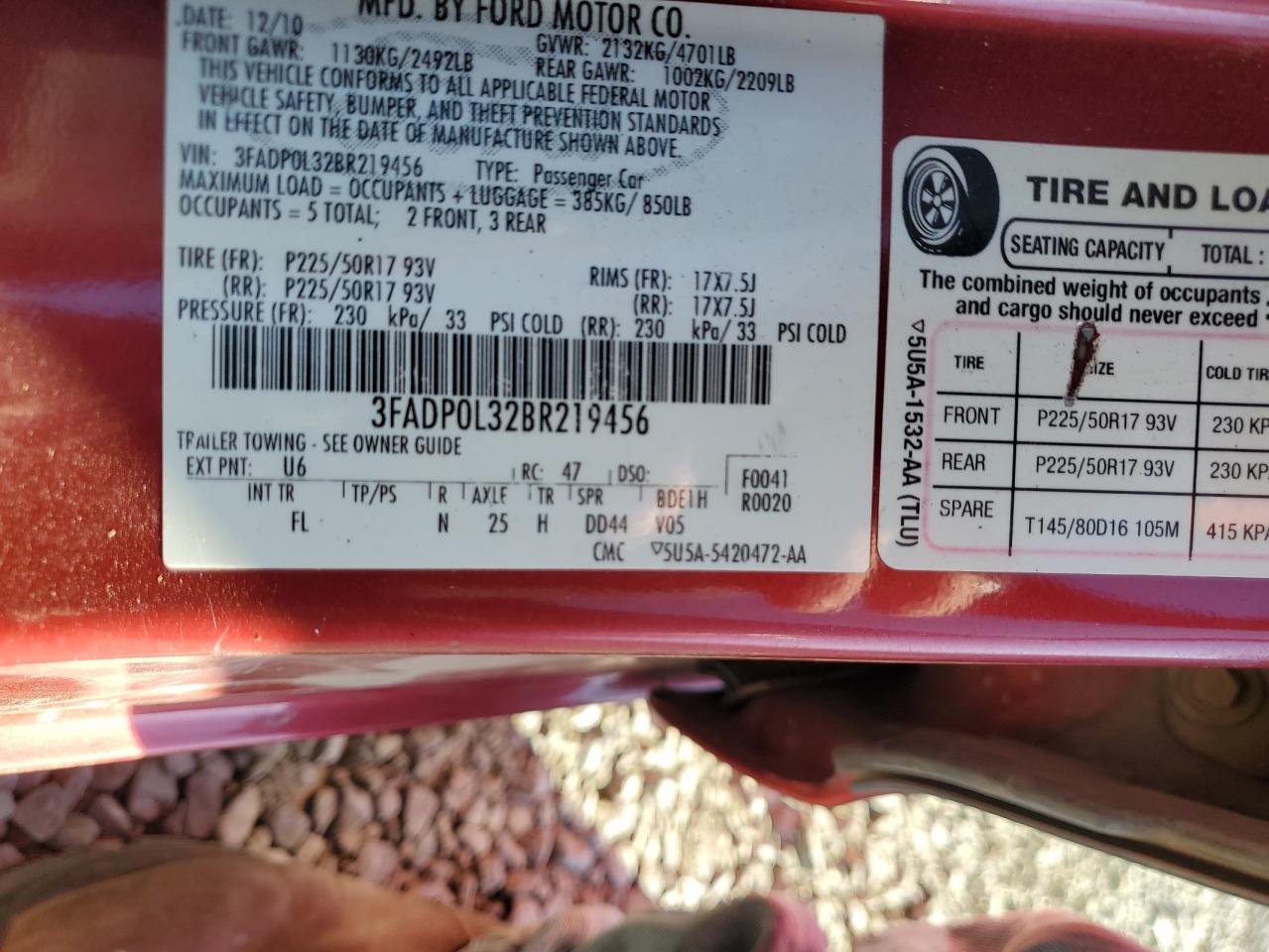 2011 Ford Fusion Hybrid VIN: 3FADP0L32BR219456 Lot: 85593325