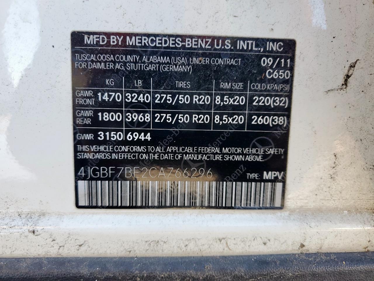 2012 Mercedes-Benz Gl 450 4Matic VIN: 4JGBF7BE2CA766296 Lot: 90541725