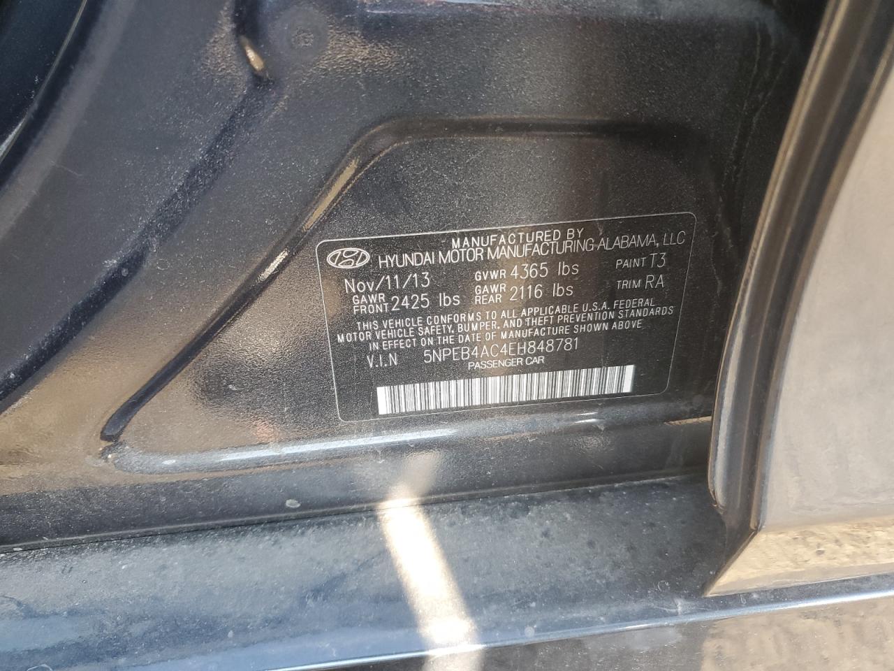 2014 Hyundai Sonata Gls VIN: 5NPEB4AC4EH848781 Lot: 82457855