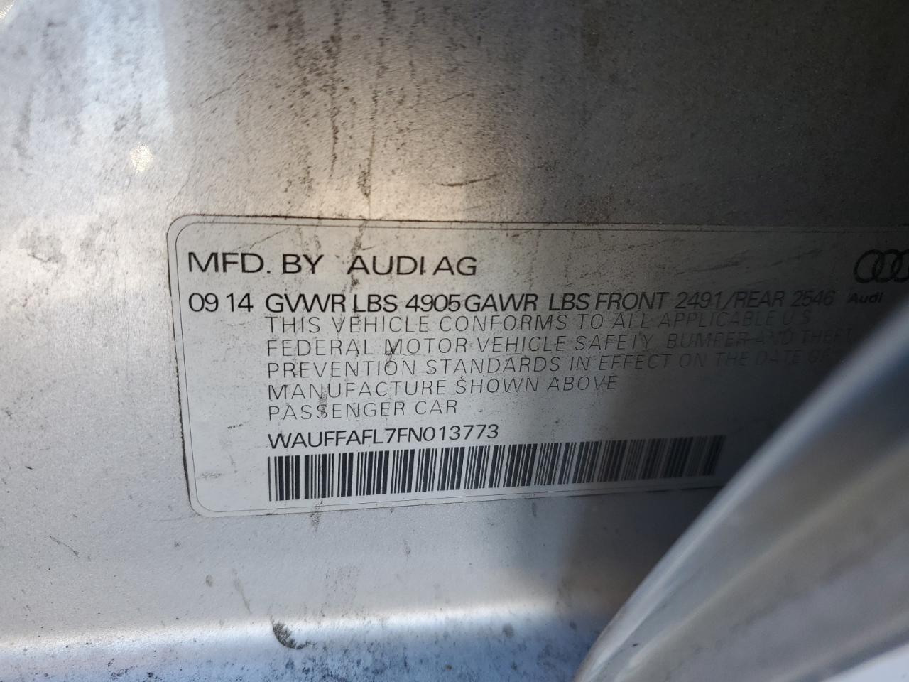2015 Audi A4 Premium Plus VIN: WAUFFAFL7FN013773 Lot: 82554385