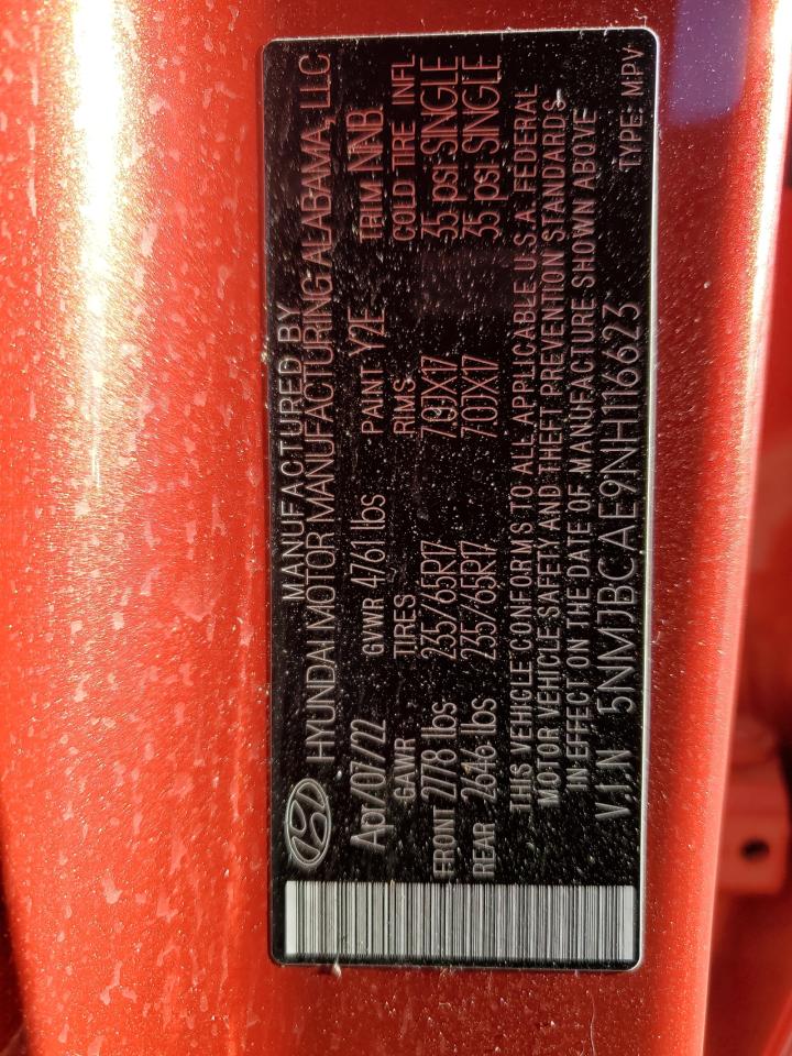 2022 Hyundai Tucson Sel VIN: 5NMJBCAE9NH116623 Lot: 85330765