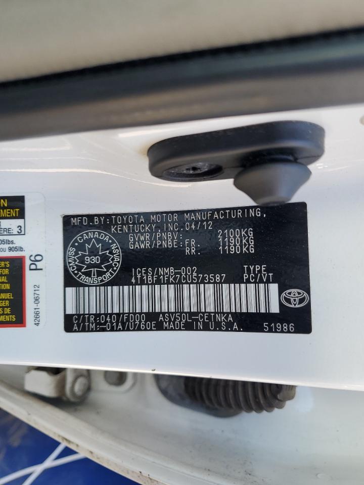 2012 Toyota Camry Base VIN: 4T1BF1FK7CU573587 Lot: 69523205