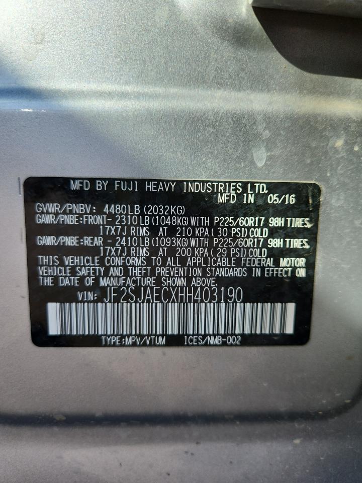 2017 Subaru Forester 2.5I Premium VIN: JF2SJAECXHH403190 Lot: 85784425