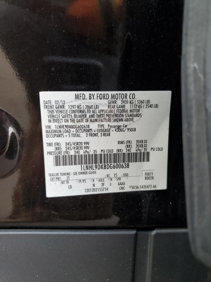 2013 Lincoln Mks VIN: 1LNHL9DK8DG600638 Lot: 90452935