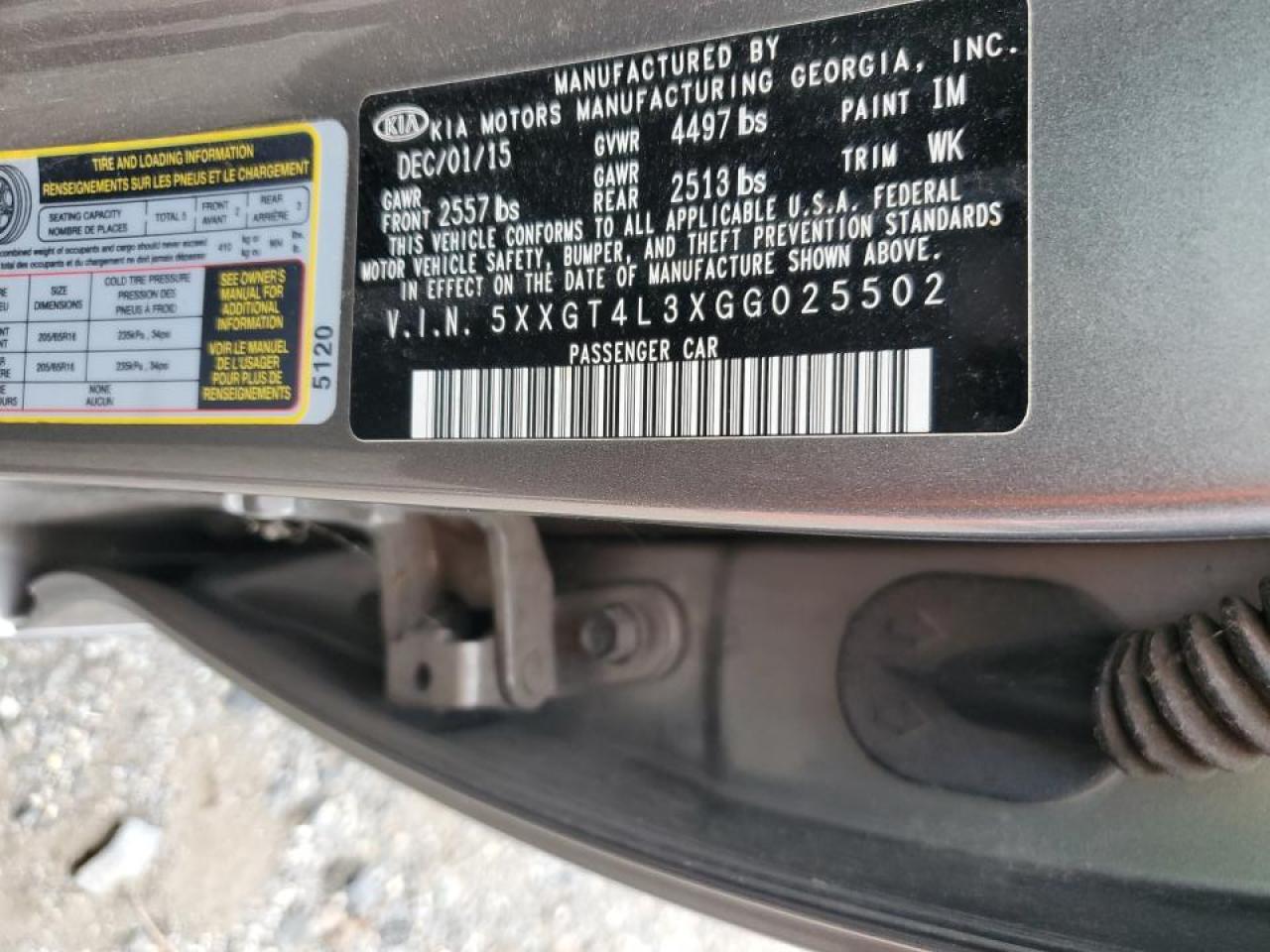 2016 Kia Optima Lx VIN: 5XXGT4L3XGG025502 Lot: 84399235