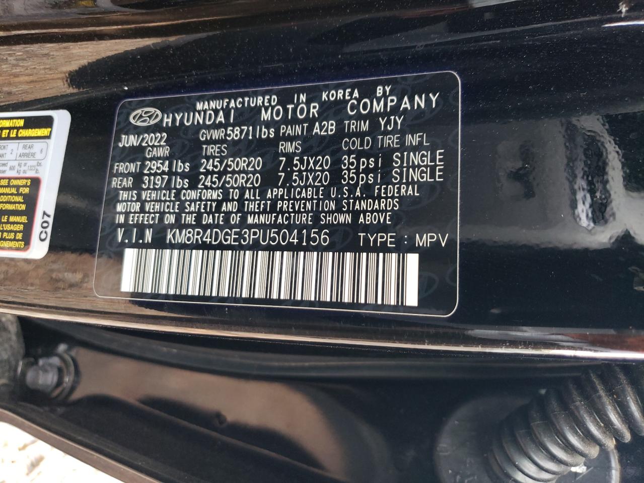 2023 Hyundai Palisade Sel Premium VIN: KM8R4DGE3PU504156 Lot: 84869725