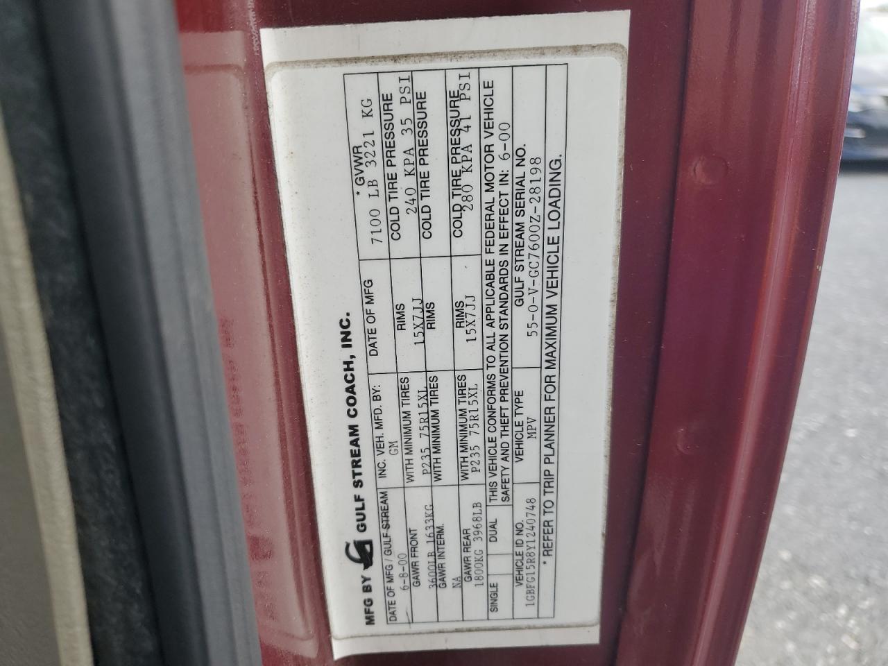 2000 Chevrolet Express G1500 VIN: 1GBFG15R8Y1240748 Lot: 82499705