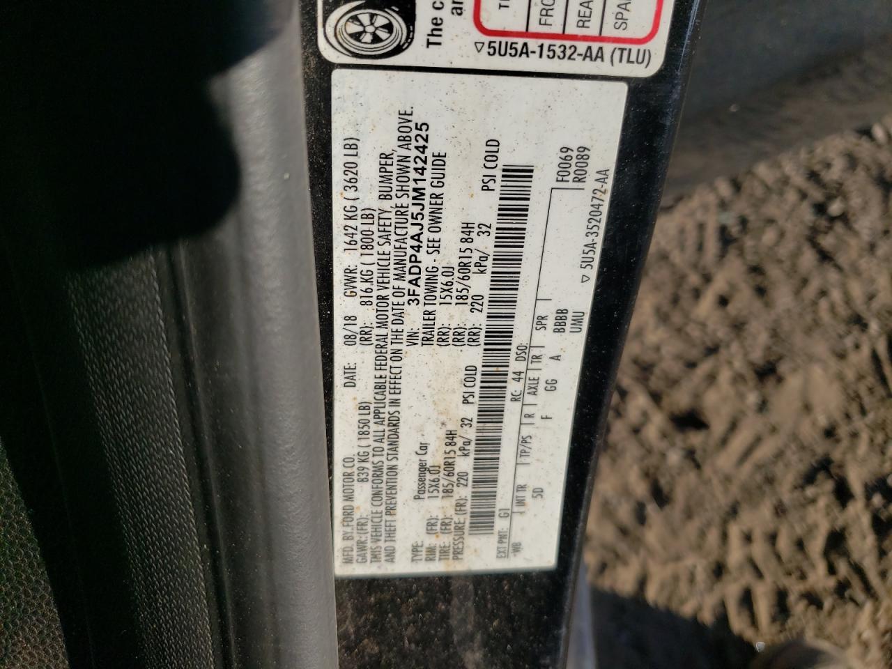 2018 Ford Fiesta S VIN: 3FADP4AJ5JM142425 Lot: 82179835