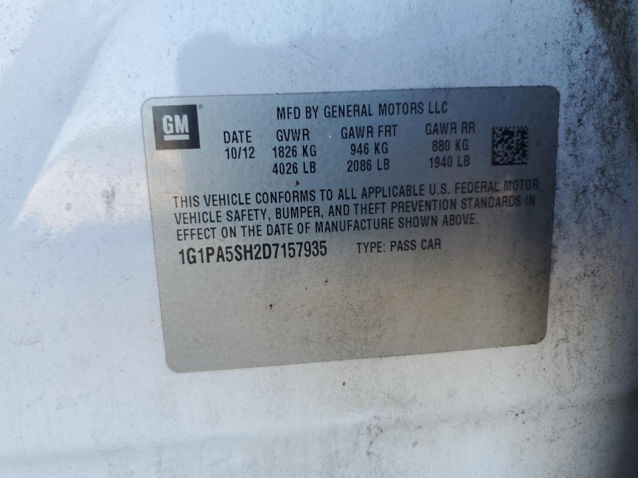 2013 Chevrolet Cruze Ls VIN: 1G1PA5SH2D7157935 Lot: 82482845