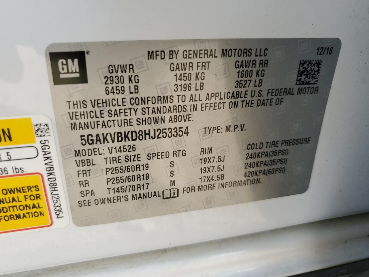 2017 Buick Enclave VIN: 5GAKVBKD8HJ253354 Lot: 81946155