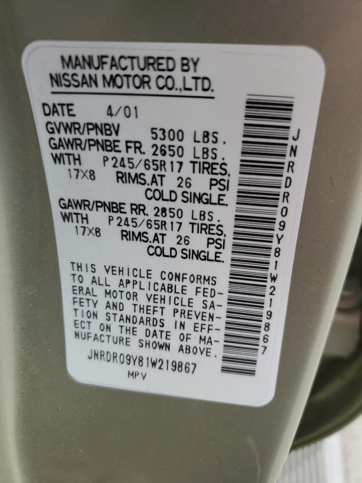 2001 Infiniti Qx4 VIN: JNRDR09Y81W219867 Lot: 87404325