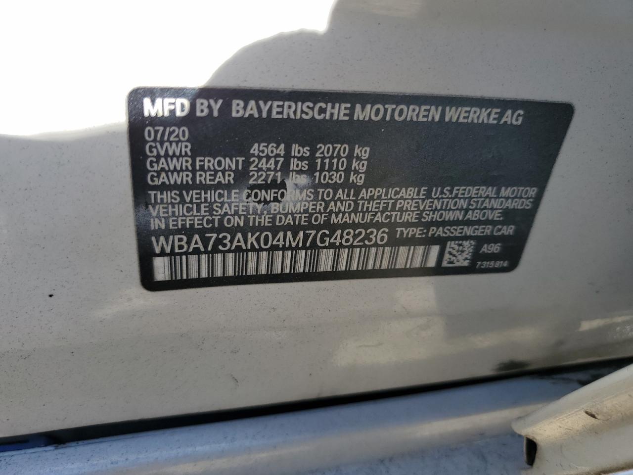 2021 BMW 228Xi VIN: WBA73AK04M7G48236 Lot: 82246125