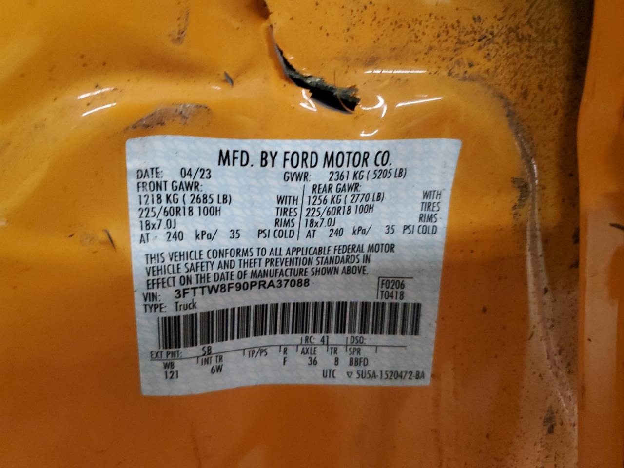 2023 Ford Maverick Xl VIN: 3FTTW8F90PRA37088 Lot: 81958595