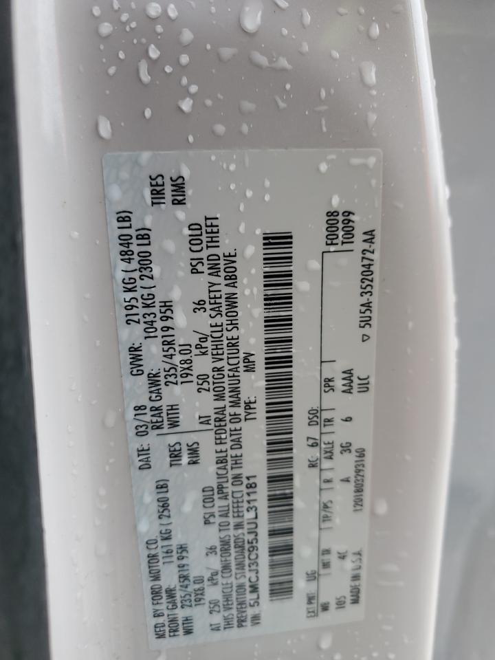 2018 Lincoln Mkc Reserve VIN: 5LMCJ3C95JUL31181 Lot: 89444395