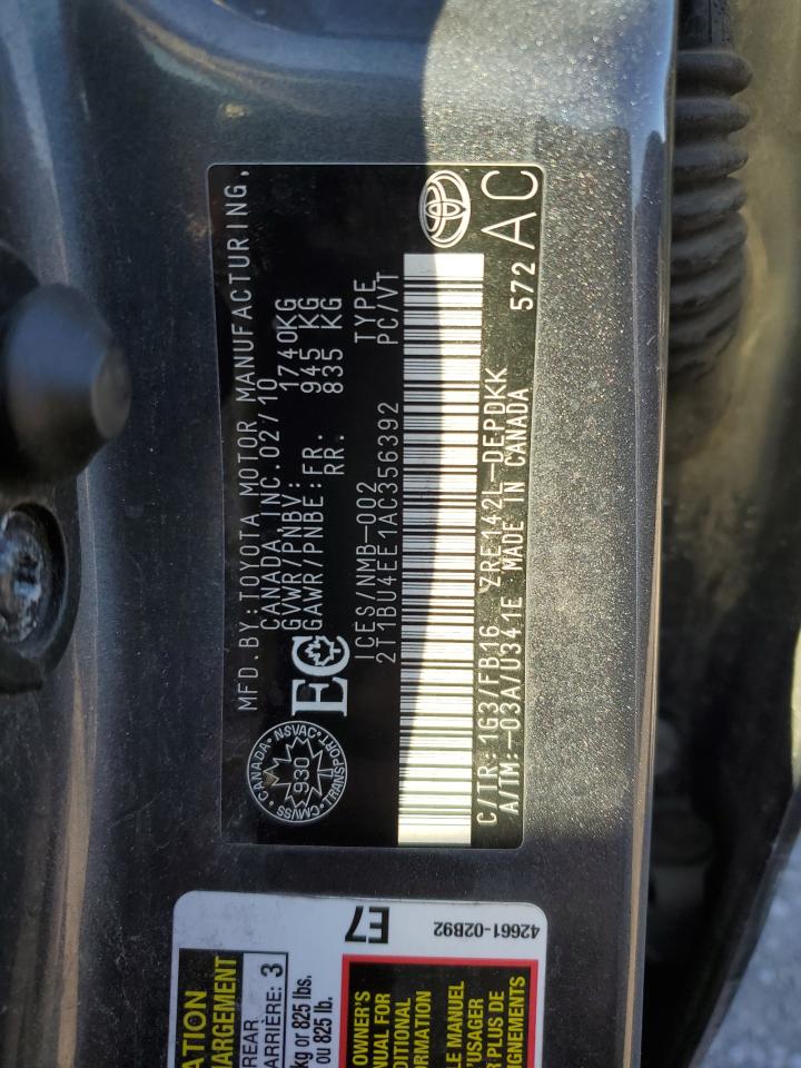 2010 Toyota Corolla Base VIN: 2T1BU4EE1AC356392 Lot: 85083925