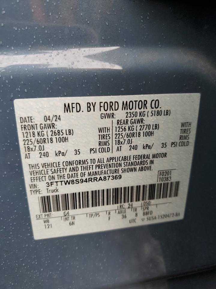 2024 Ford Maverick Lariat VIN: 3FTTW8S94RRA87369 Lot: 89473325